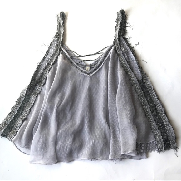 Free People Tops - Free People mixed media raw edge Flowy tank top L